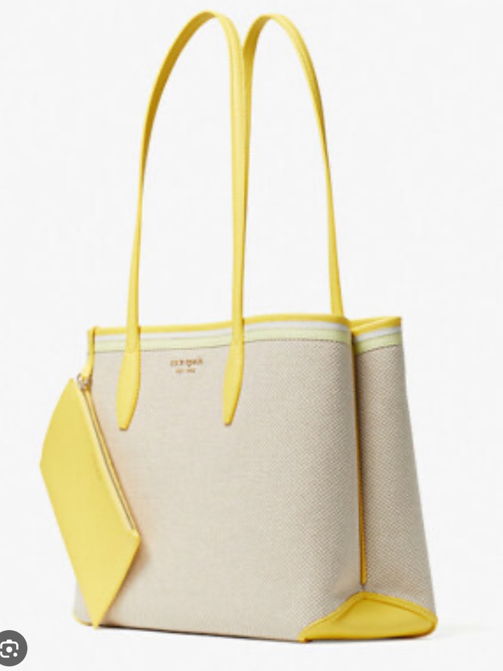 kate spade Beige Canvas Tote with Yellow Trim and Wristlet